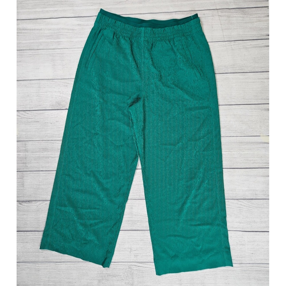 Athleta Echo Pants Womens 10 Green Stretch Wide Leg Pull On Casual Travel